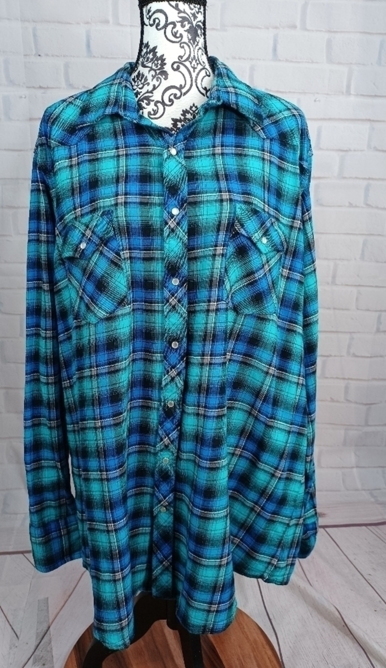 Wranglers men's long sleeve pearl snap plaid print shirt size 2xlt pockets b32